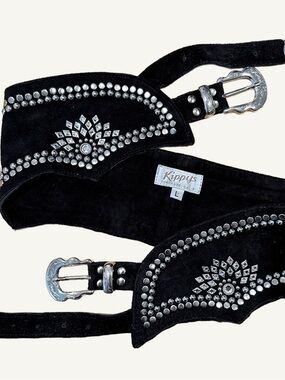 Kippys Western Double Buckle Studded Leather Belt Crystal Rhinestones Size L